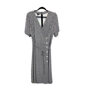 Talbots Women’s XL Black Lavender Printed V-Neck Jersey Faux Wrap Midi Dress